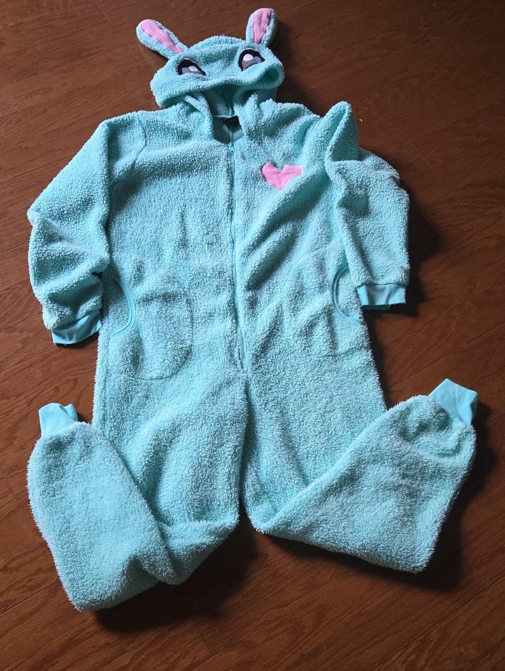 Halloween ,Women's Urban Heritage Aqua Plush Hooded One-Piece with Pink Heart